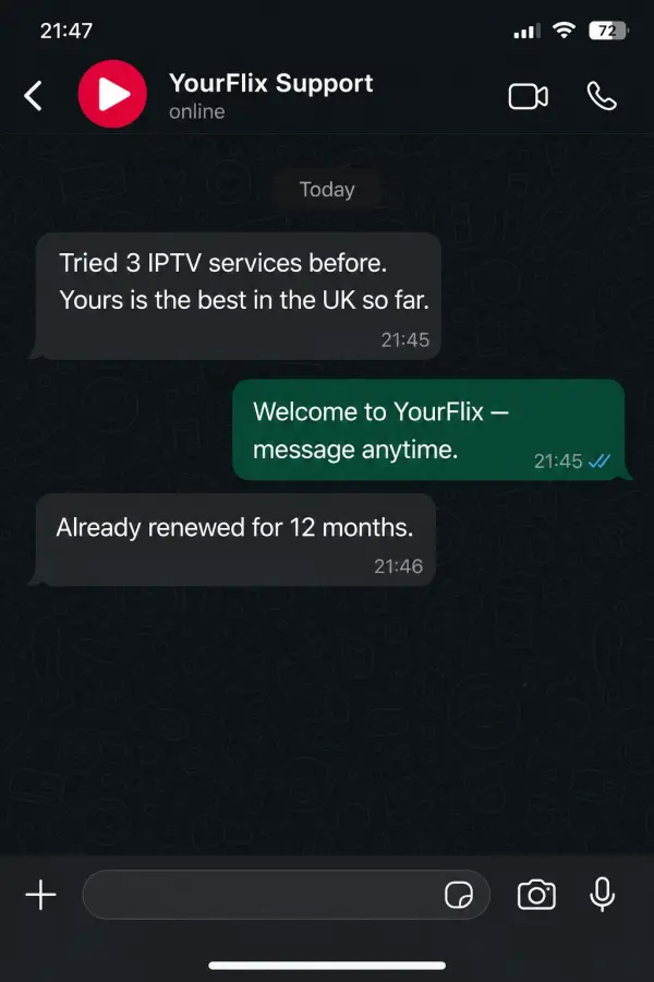 Example WhatsApp support conversation — Plan question